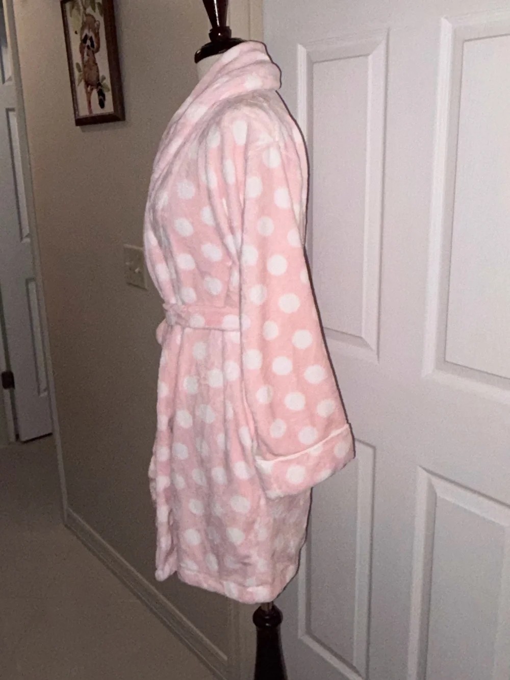 Nwt Kate Spade New York Plush Fleece Robe Pink White Polka Dot